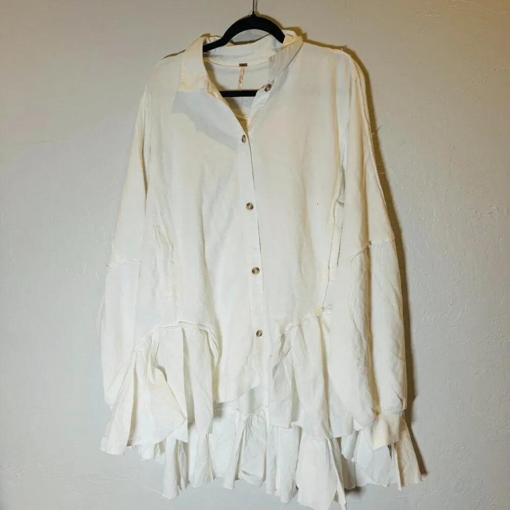 FREE PEOPLE Oversized Tunic Optic White Sweatshirt Shirt Size L NEW WITH TAG - Picture 12 of 13